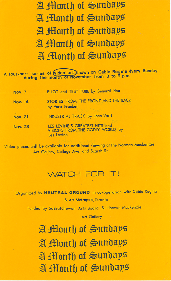 Cable Regina | November 7 - 28, 1982