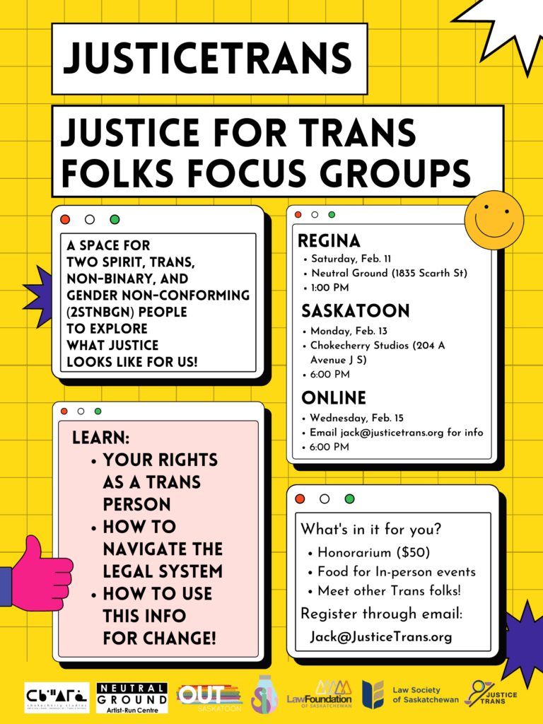 Justice For Trans Folks Focus Group
Justice Trans 
February 11
1:00 PM