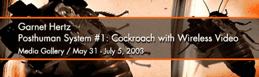 Posthuman System #1: Cockroach with Wireless Video
Garnet Hertz
May 31 - July 5, 2003
Opening Reception: Friday, June 13 at 8:00 pm | Media Gallery